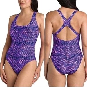 Speedo Ultraback Purple Snakeskin Print Swim Suit One Piece Women's Size 16
